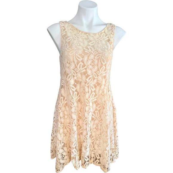 Free People Dresses & Skirts - Free People Miles of Lace Cream Dress Cottagecore Boho Bridal Sz M Mini